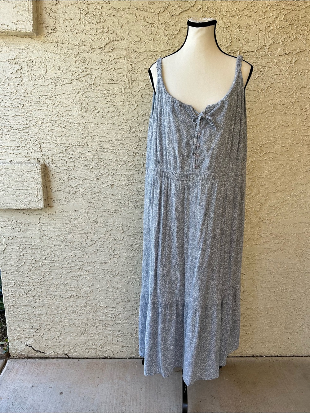 Light Blue Tiered Sleeveless Maxi Dress with Tie Front